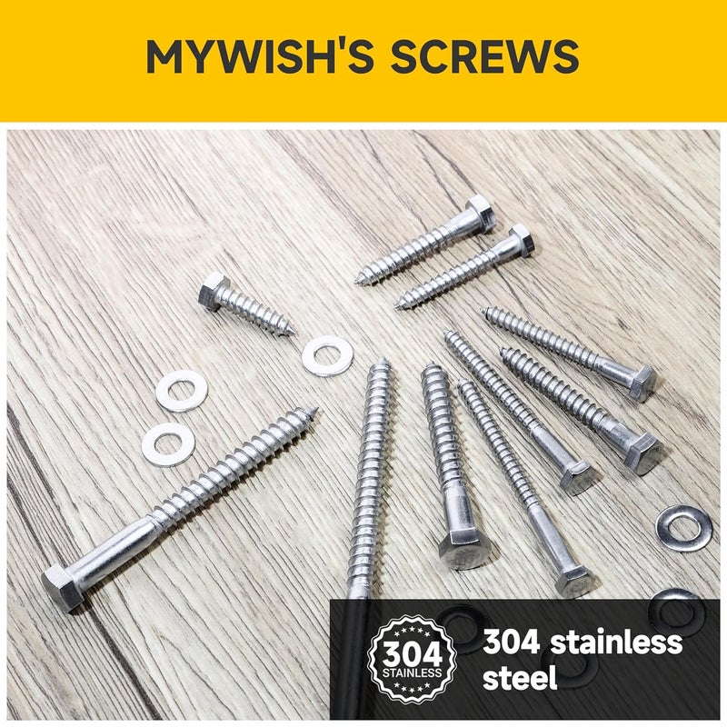 MYWISH 1/4 Hex Head Lag Screws Assortment Kit, 109Pcs Heavy Duty Lag Bolts with Washers, 304 Stainless Steel Bolts 18-8 5-Size Wood Screws for Outdoor, Bright Finish 1/4 Bolt - Image 5